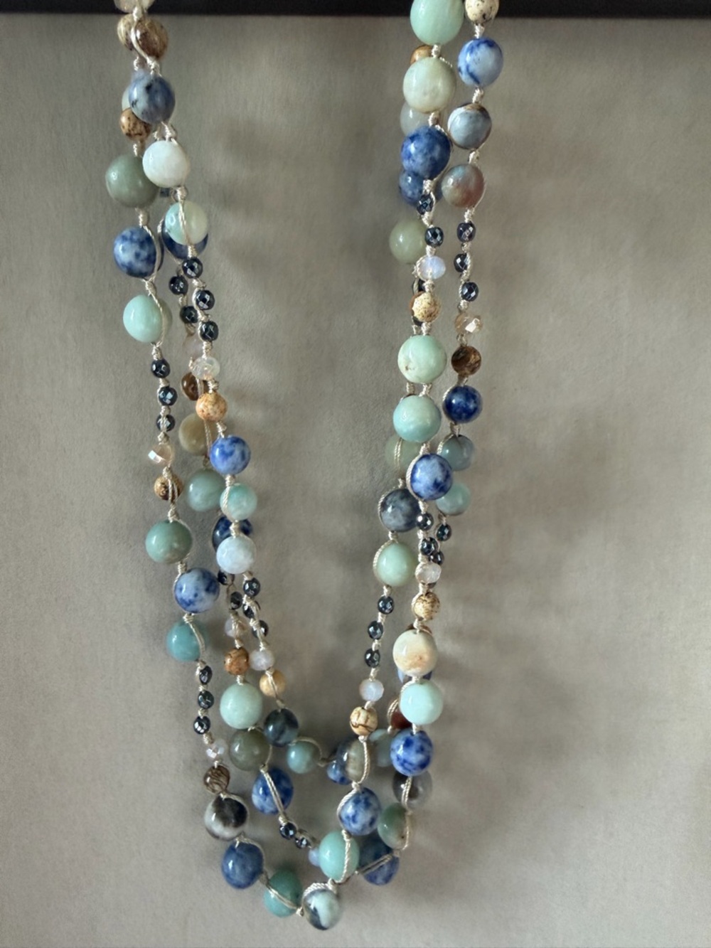 Multi-Strand Blue & Green Beaded Necklace